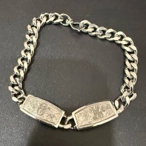 Vintage SPEIDEL Silver-tone Cuban Link Personalized “E & H” ID Bracelet 17.3g.
